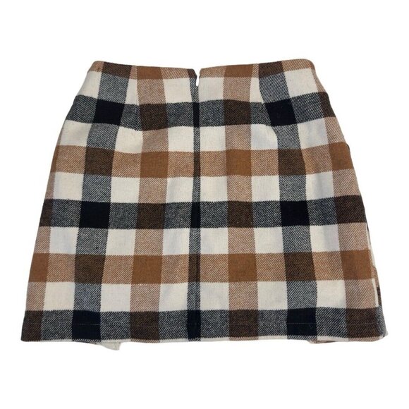 Forever 21 Skirt Womens Small Brown Plaid Mini Pockets Button Front Business - Picture 11 of 13